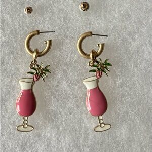 Tropical Cocktail Earrings with Gold Hoops